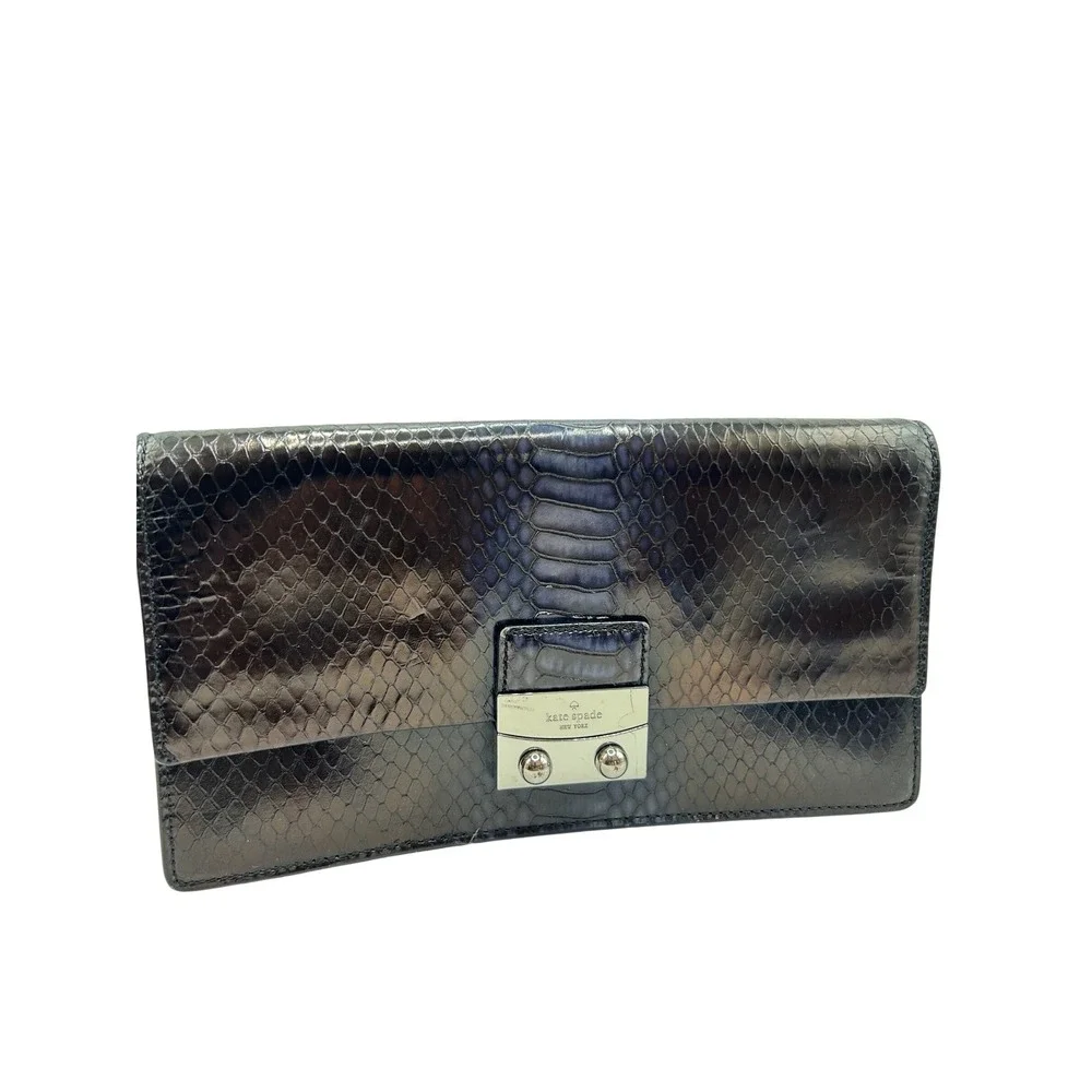 Kate Spade New‎ York Snakeskin Embossed Leather Clutch Metallic Lock Closure